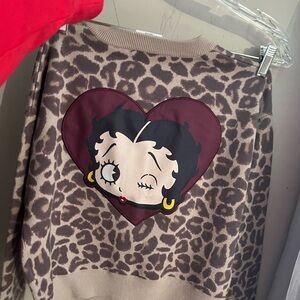 Leopard Print Sweater with Cartoon Heart Motif